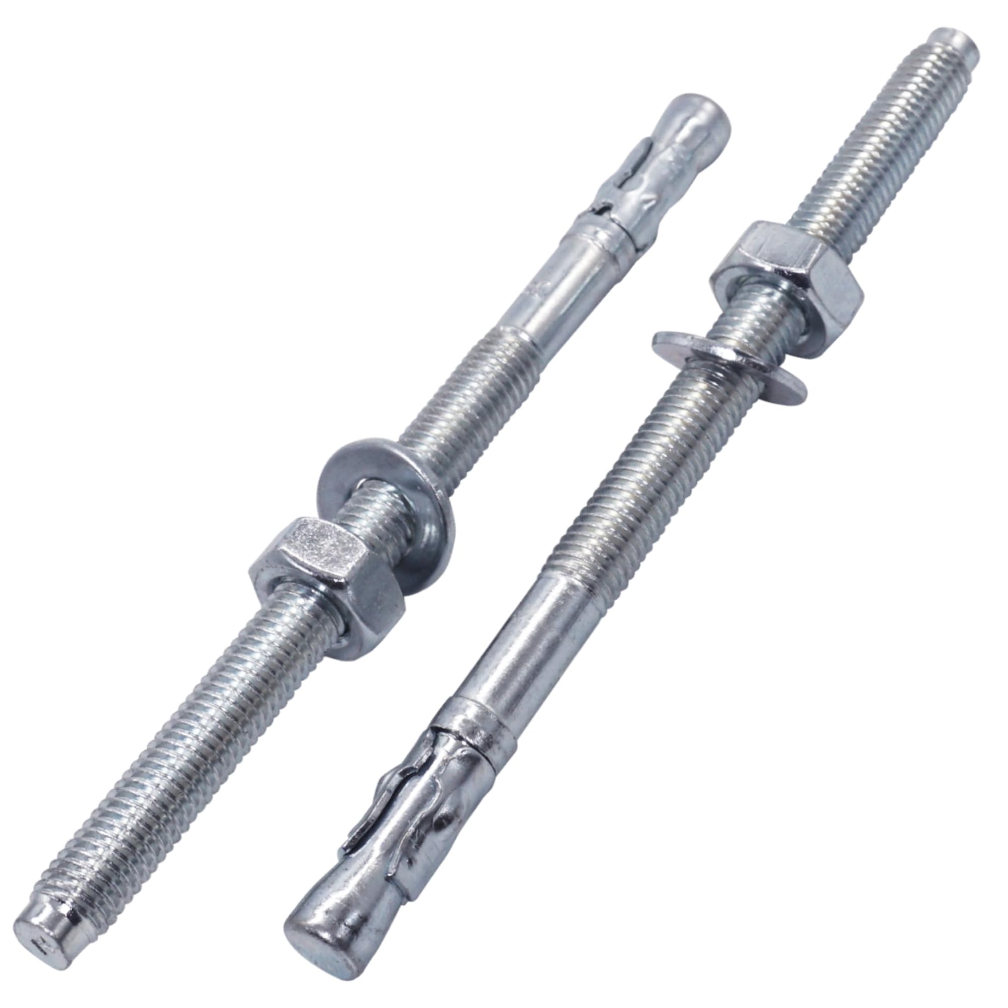 SKIR'CO (2 pcs) Zinc Plated Wedge Anchors M10 x 160 mm, Metal Dowels, Anchor Bolt, Masonry Anchors, Concrete Anchor