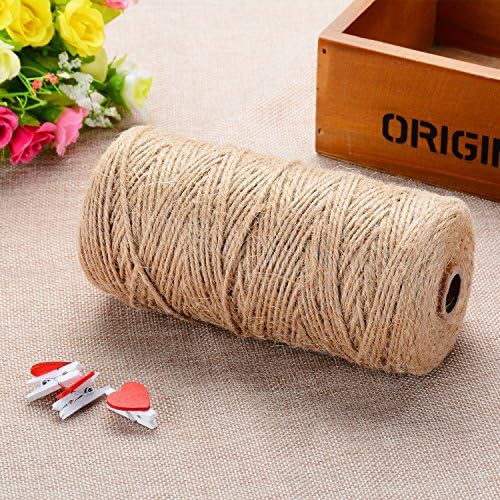 328Feet Natural Jute Twine and 24Pcs Mini Wooden Clothespins, 3Ply Industrial Packing Materials for Gift ,Decoration, Arts and Crafts Christmas twine Durable String for Gardening Applications