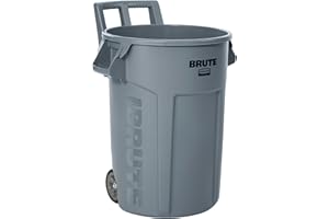Rubbermaid Commercial Products Vented Wheeled Brute Trash Container, 32 Gal Gray, for Landscapers/Construction Sites/Restaurants/Back of House/Offices/Warehouses/Commercial Environments