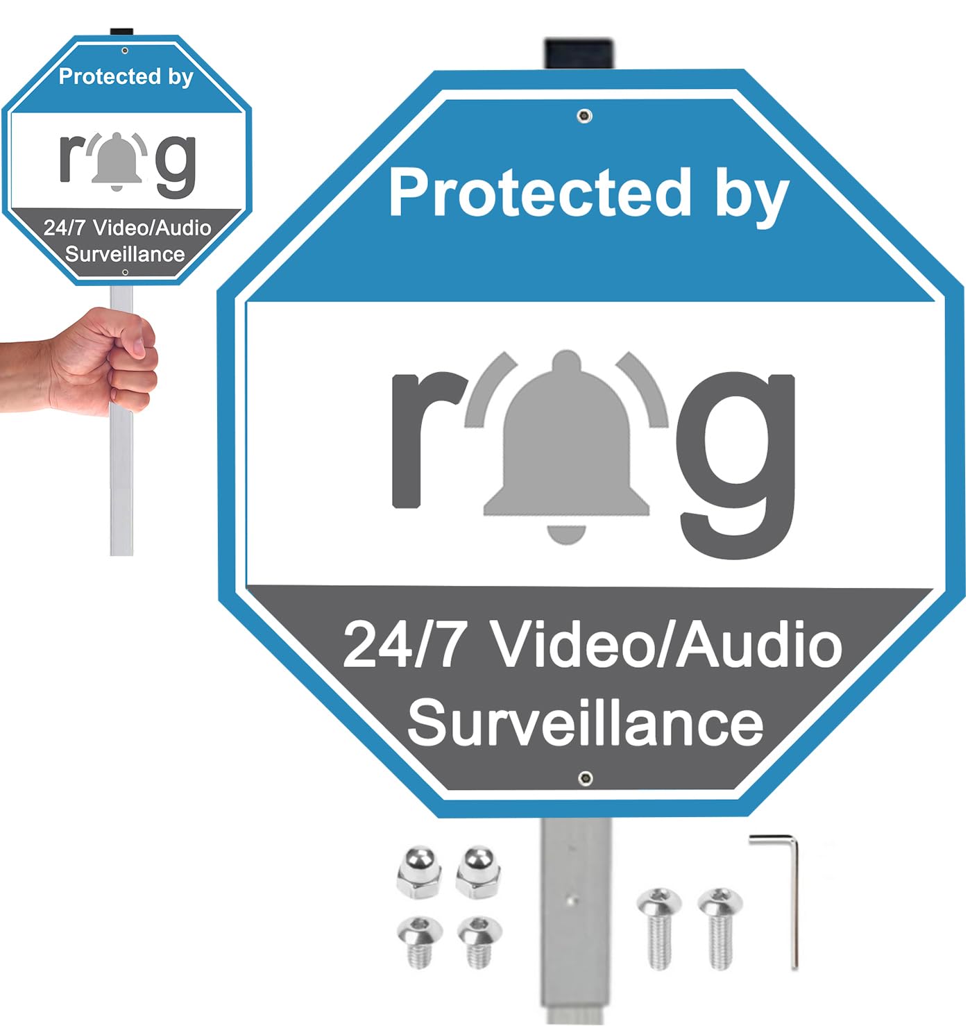 Photo 1 of 1 Pack Security Yard Sign,10" x 10" Aluminum Audio/Video Recording Monitoring Sign,Metal Yard Signs with 28" Metal Stakes,Weather Resistance Reflective