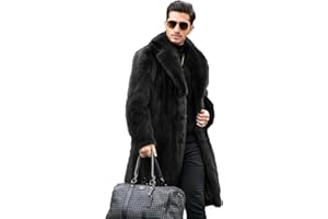 FTIMILD Men's Long Faux Fur Coat Single Breasted Warm Winter Trench Coat Fluffy Thick Overcoat