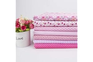 ANTETEK 7Pcs 20" x 20" Cotton Fabric DIY Making Supplies Quilting Patchwork Fabric Fat Quarter Bundles DIY for Quilting Cotton Patchwork Cushions (Pink, 20" x 20")