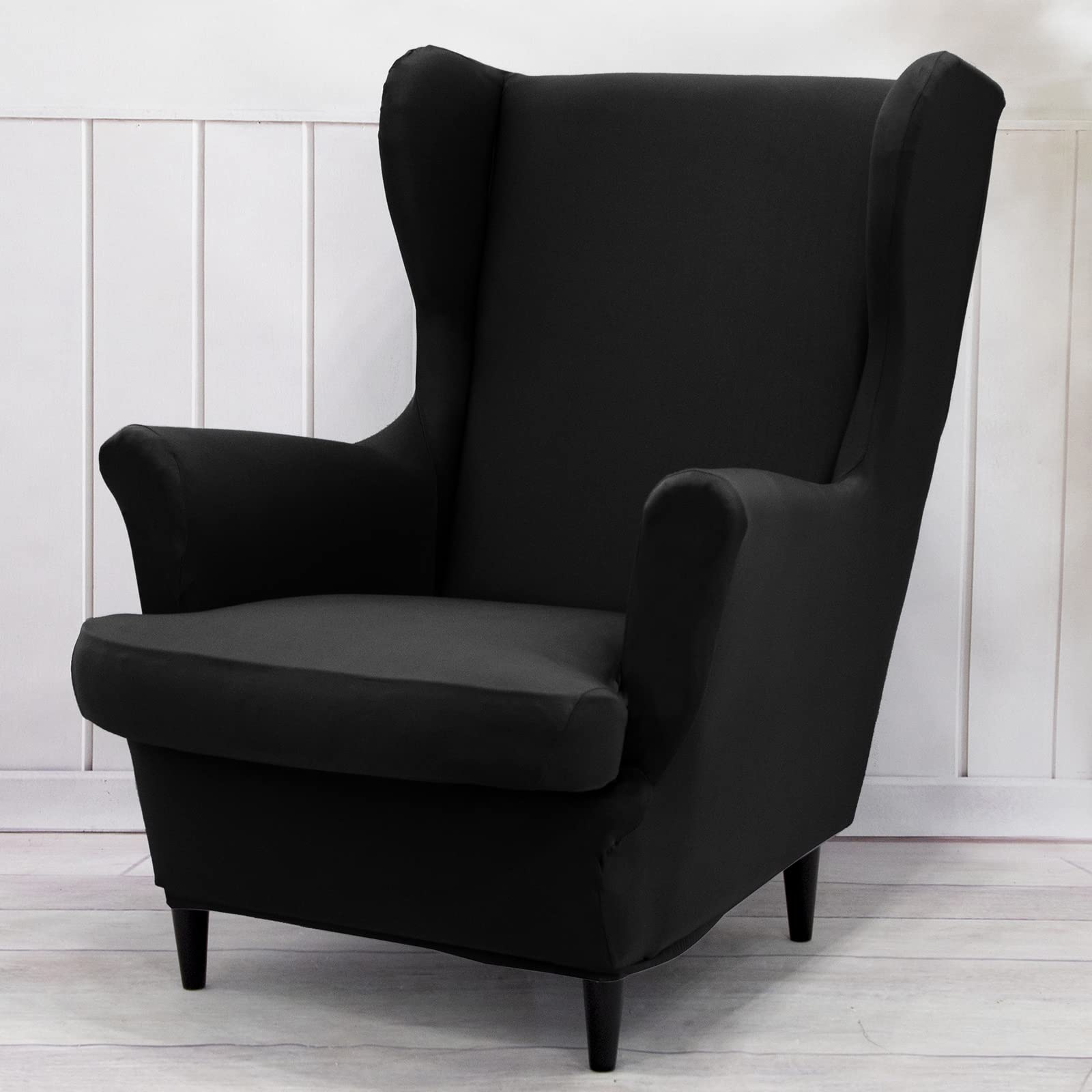 Qelus Wing Back Slipcover Chair Cover,Plush Chair Covers Armchair,Furniture Covers Protector for Living Room Bedroom Decoration (Black)