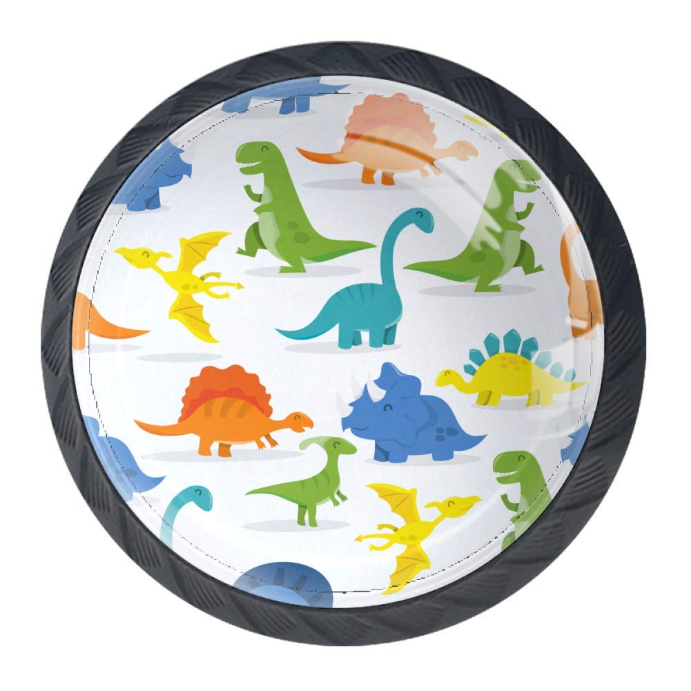COOSUN Happy Cartoon Dinosaur Background Drawer Knob Pull Handle Crystal Glass Circle Shape Cabinet Drawer Pulls Cupboard Knobs with Screws for Home Office Cabinet Cupboard (4 Pieces)