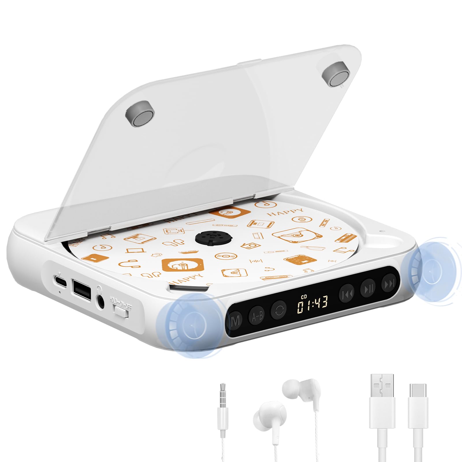Photo 1 of Portable CD Player, Personal CD Player with Bluetooth for Home, Rechargeable Small CD Player with Headphones,Built-in HiFi Speakers, Support CD/AUX/USB, Anti-Skip/Shockproof