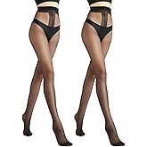 G&Y 2 Pairs Women's T Crotch Sheer Tights - GY-20D Control Top Pantyhose with Reinforced Toes