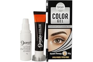 Demure Color Gel Eyebrow and Eyelash Tint 30g, Professional Formula Eyebrow and Eyelash Dye Kit with Keratin Complex (1.0 Bla