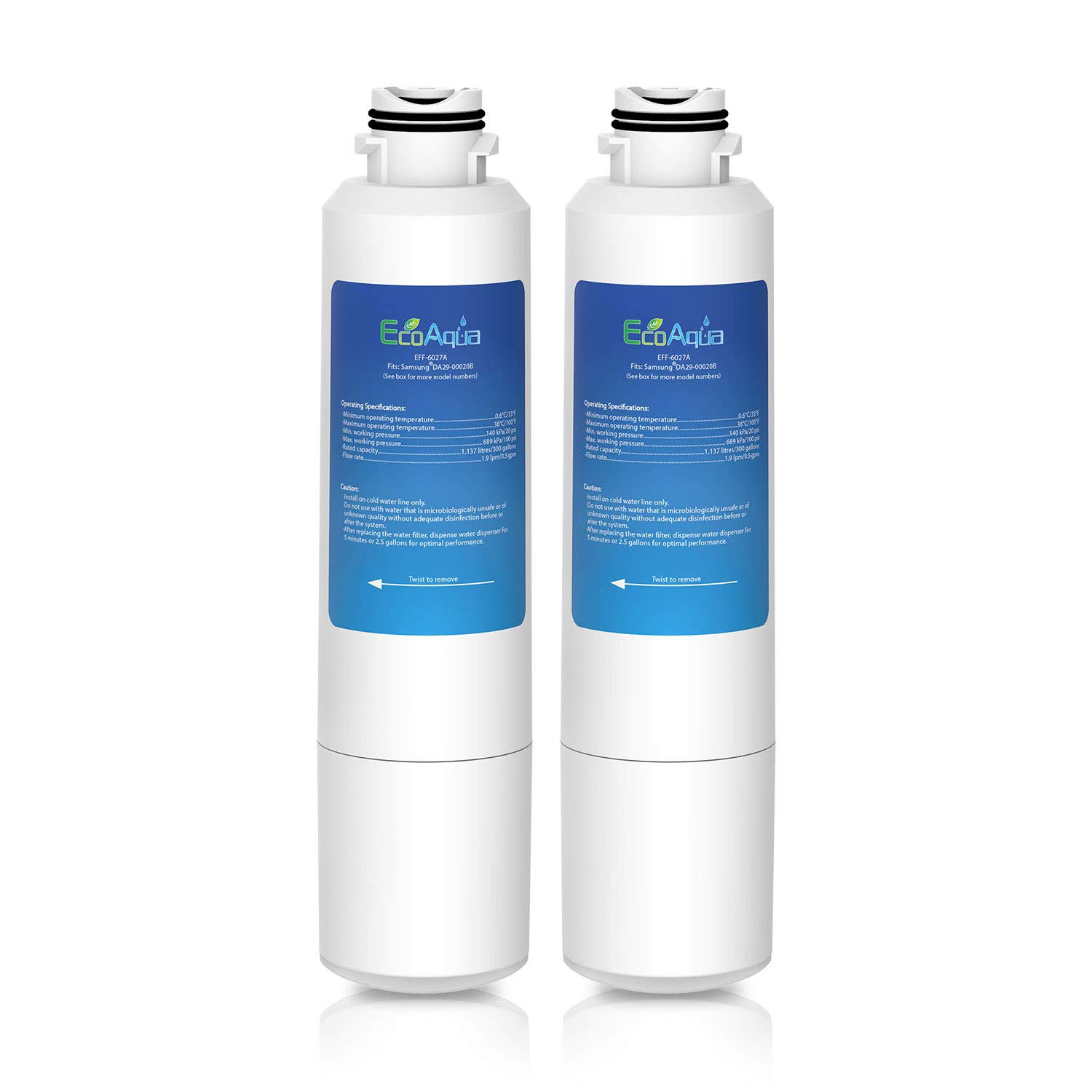 EcoAqua EFF-6027A Fridge Water Filter Compatible with Samsung DA29-00020B, DA29-00020A, 04609101000, HAF-CIN/EXP, 46-9101 (2)