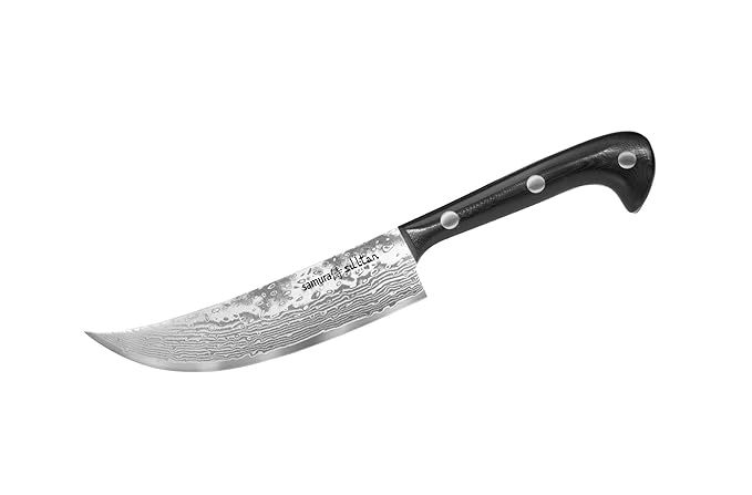 SAMURA Profi Damast Chefmesser, Ultra scharf, 18 cm Klinge aus japanisch AUS 8 Edelstahl, ergonomischer G10 Carbon Handgriff,