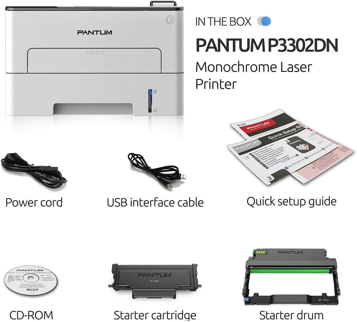 Pantum P3302DN Compact Monochrome Laser Printer Blakc and White & Auto Two-Sided Printing Connect only via Wireline Network and USB 2.0: Electronics