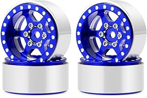 MORLORDY 4Pcs 1.0 Beadlock Wheel 30mm for Axial SCX24 Gladiator Deadbolt Bronco C10 JLU 1/24 RC Crawlers Upgrade Parts (Blue)