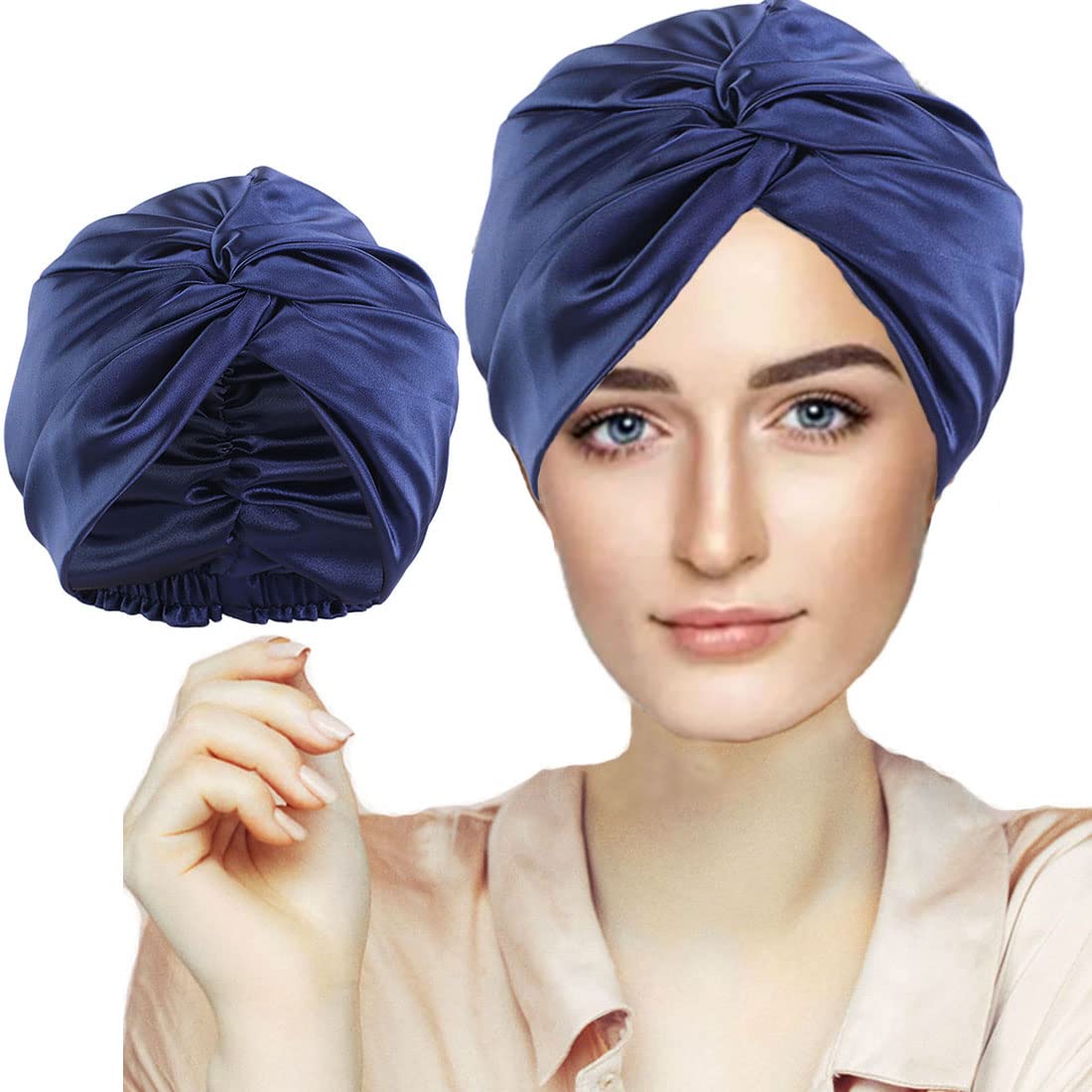 Silk Hair Bonnet Hair Wrap for Sleeping, Imitation Silk Bonnet Sleep Night Cap for Women Hair Care, Double Layer Soft Silky Head Scarf Match Strong Elastic Band Apply to Washing, Makeup, Sport