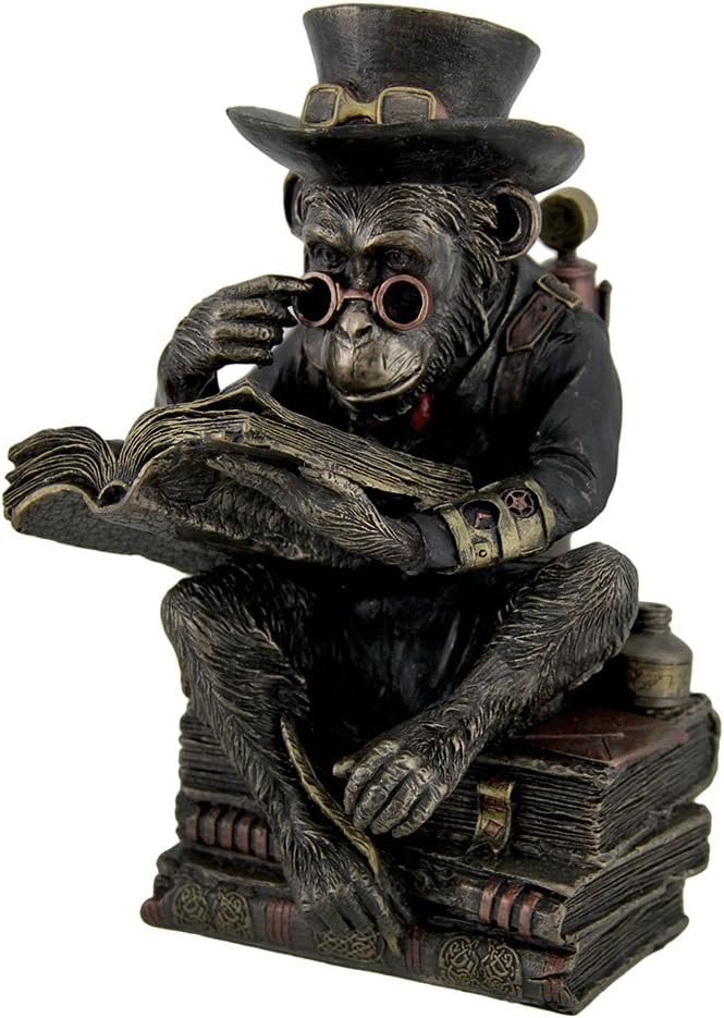 Veronese Resin Statues Hand Painted Steampunk Scholar Chimpanzee Fantasy Statue 5 X 7.5 X 4.5 Inches Brown