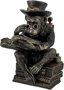 Veronese Resin Statues Hand Painted Steampunk Scholar Chimpanzee Fantasy Statue 5 X 7.5 X 4.5 Inches Brown