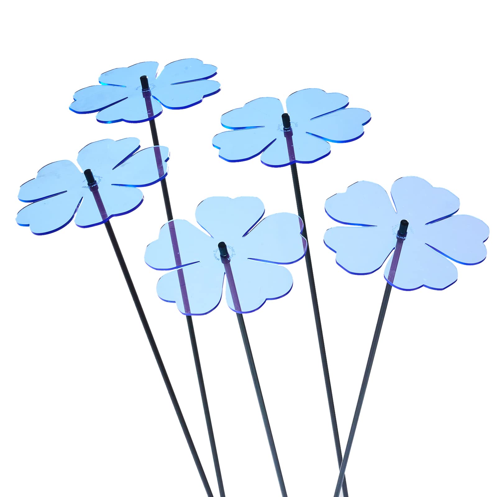 Sun Catcher Garden Decor Set of 5 Large Double Blossoms Ornamental Stakes 75cm, 29.5 inch high Outdoor Yard Accessory Lovely Gardeners Gift, Colour:Blue