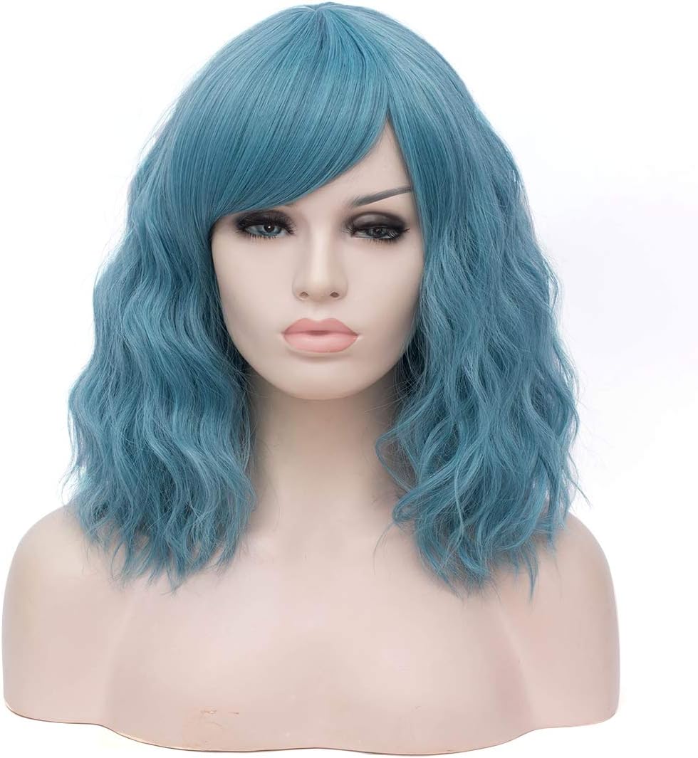 Alacos Fashion 35cm Short Curly Full Head Wig Heat Resistant Daily Dress Carnival Party Masquerade Anime Cosplay Wig +Wig Cap (Light Pastel Green)