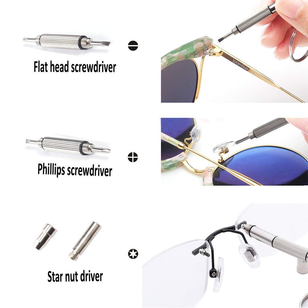 Mini 4 in 1 Screwdriver Keychain, Hotetey 5 Pack Stainless Steel Precision Screwdriver Keyring Repair Tool for Eyeglass Sunglasses Watch Phone Electronics