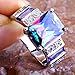 Psiroy 925 Sterling Silver Plated Emerald Cut Simulated Rainbow Topaz Wide Band Engagement Ring Size 7