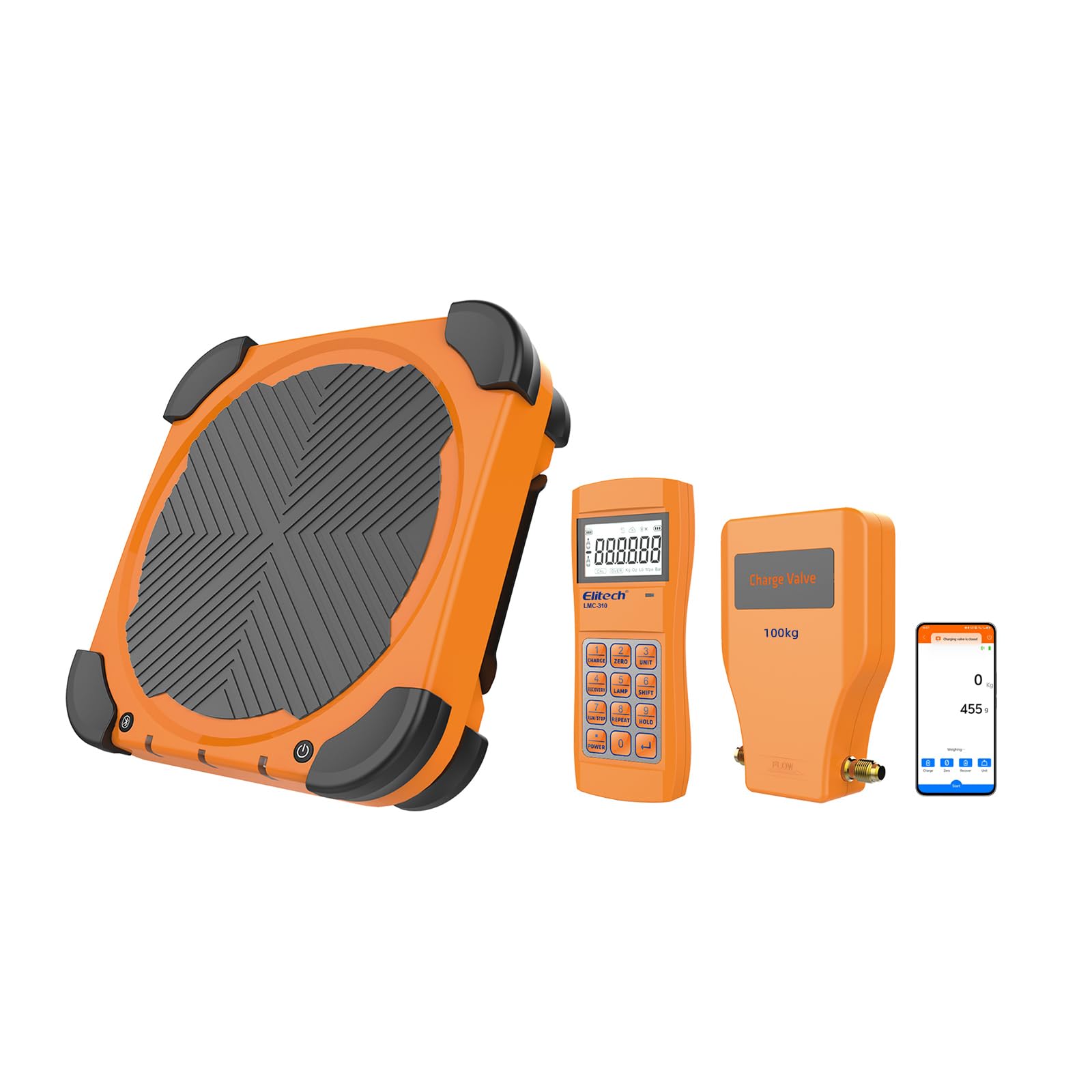 Elitech 100KG Wireless Refueling Electronic Refrigerant Scale for HVAC and Auto AC, Charging Weight Recovery With Valve, LMC-310