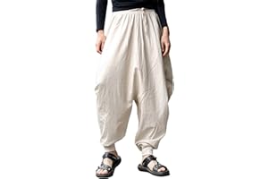 GUDEUBAI Mens Casual Harem Pants Baggy Elastic Drawstring Waist Aladdin Hippie Pant