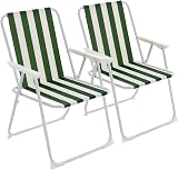 Harbour Housewares Folding Beach Deck Chairs Green Stripe Pack of 2