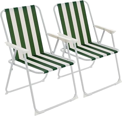 Harbour Housewares Folding Beach Deck Chairs Green Stripe Pack of 2