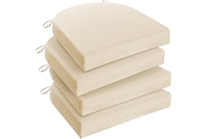 UNIKOME Outdoor Chair Cushions Pack of 4, U-Shape Water Resistant Patio Cushions with Ties, High Density Sponge Filling Round Corner Seat Cushions for Outdoor Furniture, 17"*16"*2", Beige