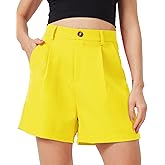 XinYangNi Casual Shorts for Women Dressy Summer Elastic Waist Back Pleated Wide Leg Tailored Work Trouser Shorts with Pockets
