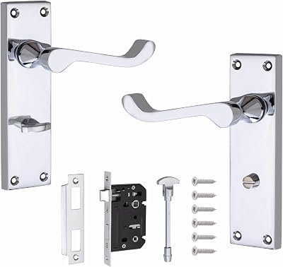 Golden Grace Victorian Scroll Bathroom Door Handles Polished Chrome Set