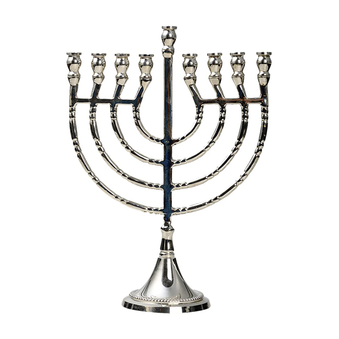 NKlaus Hanukkah lamp 9arm brass nickel plated height 21,5cm candle holder festival of lights handwork 10900