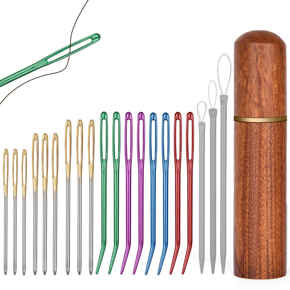 HOTUT 20 PCS Large Bent Needles, Big Eye Embroidery & Darning Needles for Knitting, Crochet, Quilting, Weaving Crafts