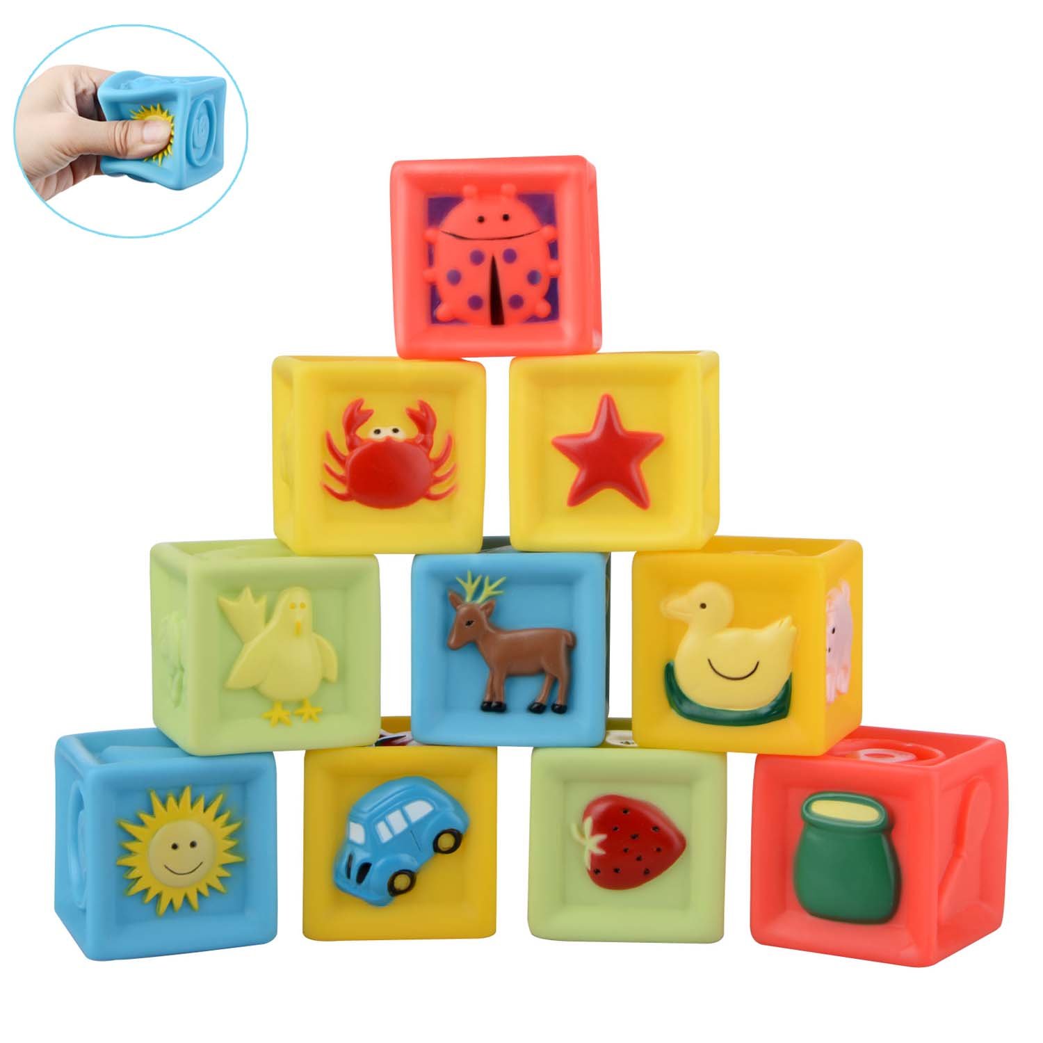 Moobom 10pcs bebé educación temprana juguetes aprieta pila bloque conjunto de juguete de baño para niños