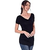AmélieBoutik Women Casual Cowl Neck Short Sleeve Slim Fitted Ruched Knot Sides Tops
