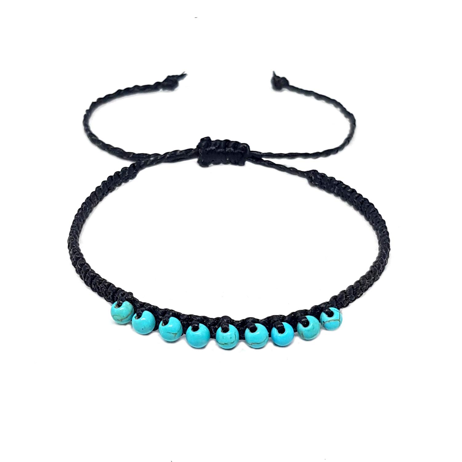 Origin Siam Handmade Gemstone Beaded Woven Bracelet | Bead Stone Healing Chakra Protection Energy Wristband | Adjustable Size Unisex for Men and Women (Turquoise 9 Bead)