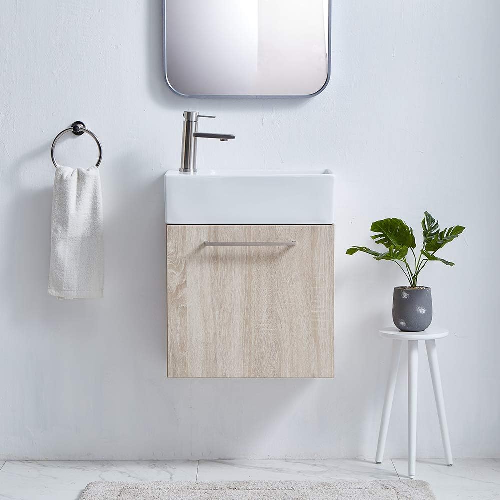 Amazon Com Comllen Modern 19 White Wall Mounted Bathroom Vanity Storage Cabinet With White Ceramic Vessel Basin Top Vanity Sink Combo Bathroom Cabinet Set Kitchen Dining