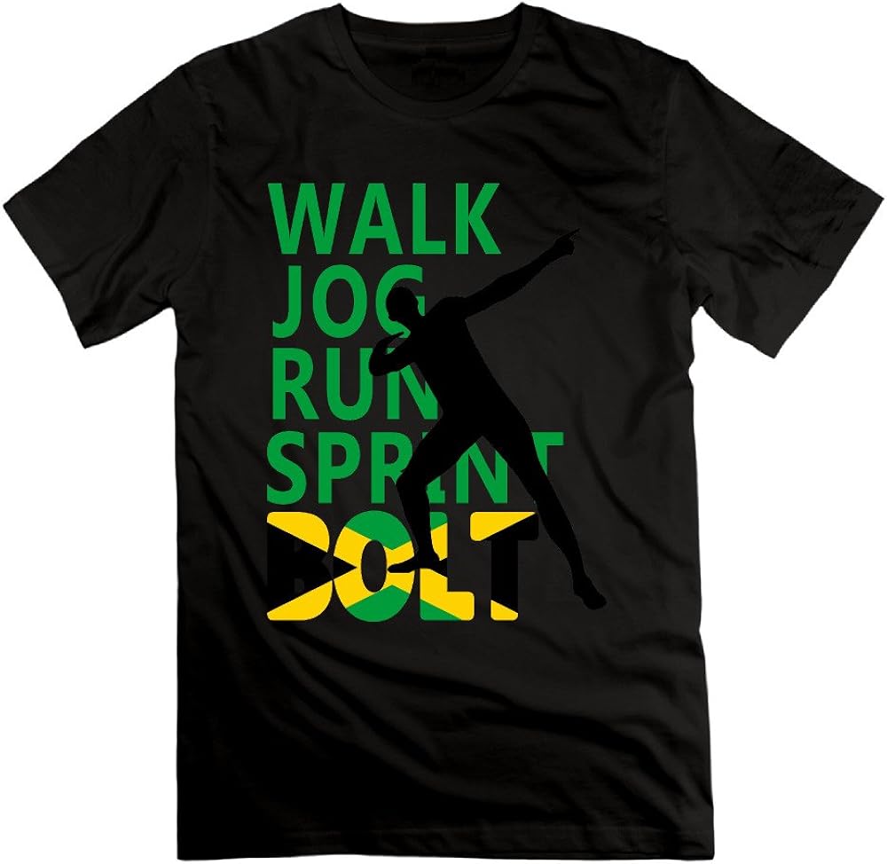 MAT Q VO Men's Walk Jog Run Sprint Bolt Jamaica Rio Olympic T Shirts/Tee