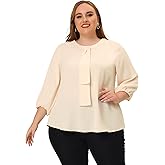 Agnes Orinda Women's Plus Size Tops Work Round Neck Ruffle Chiffon Blouse Office Top
