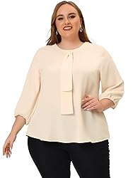 Agnes Orinda Women's Plus Size Tops Work Round Neck
