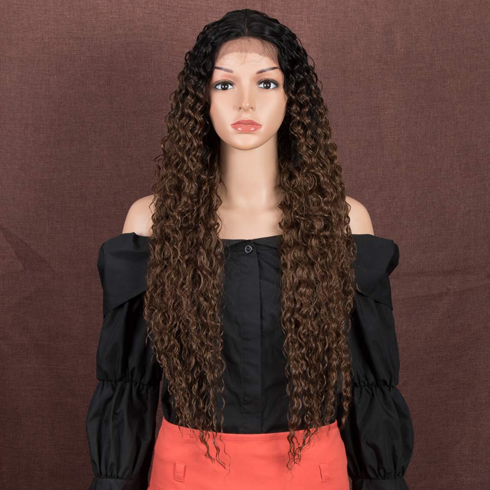 Style Icon Wig 28 inches Lace Front Wigs for Women Curly Synthetic Wig 5 inches Middle Parting Pre Plucked Hairline with Baby Hair (TT1B/30)