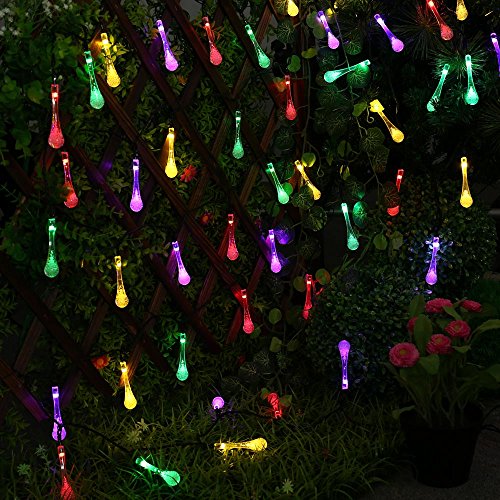image for Icicle Solar String Lights, 15.7ft 8 Light Modes 20 LED Water Drop Fai