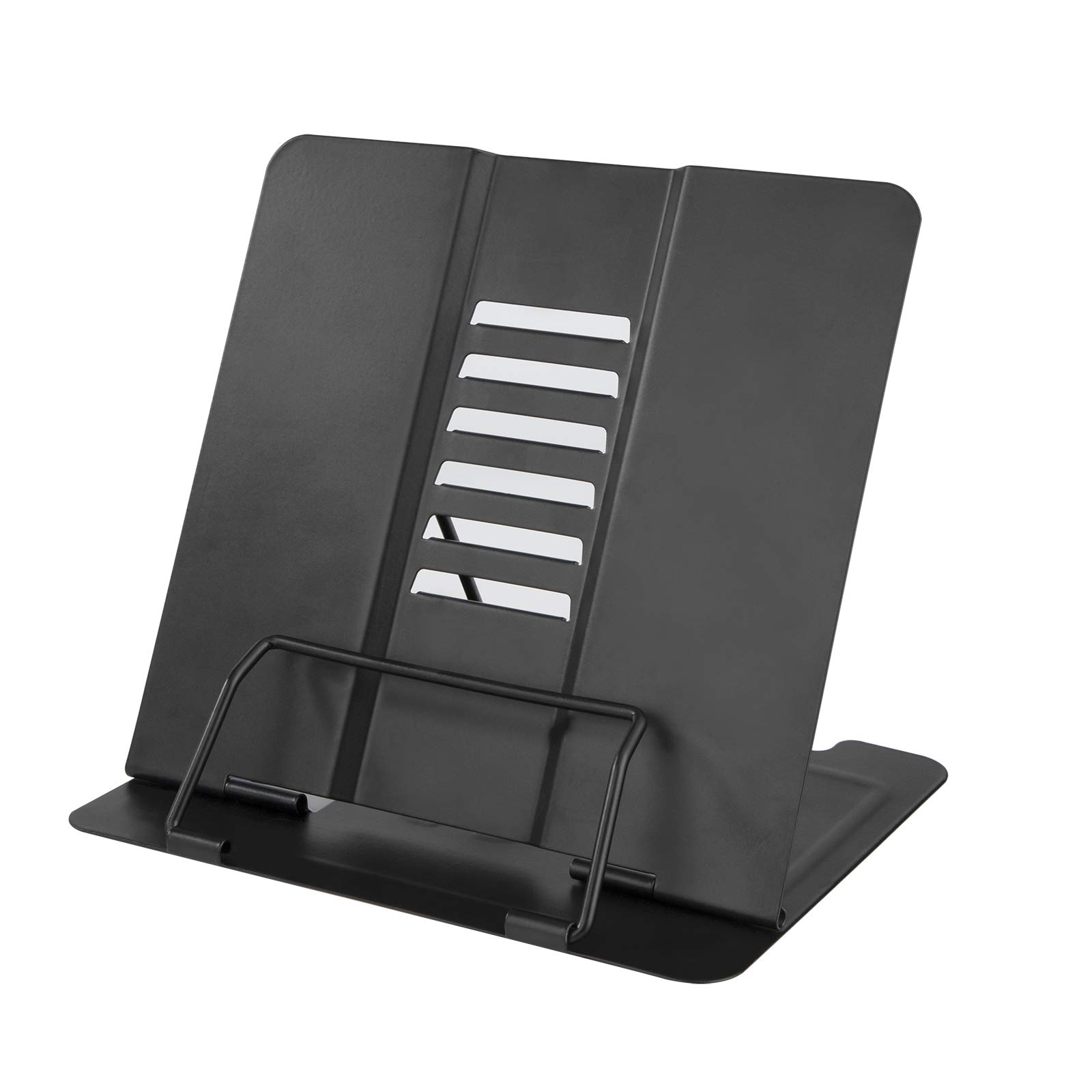 Book Stand, Cookbook Reading Rest Holder with 6 Adjustable Angles and Paper Page Clip, Sturdy Metal Display Racks for Recipe, Textbook, Document, Music Book, Sturdy and Foldable (Black)