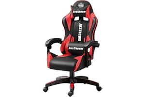 JaxSteam Gaming Chair Office Chair High Back Computer Chair Leather Desk Chair Racing with Swivel with Headrest and Lumbar (Black and Red, 04)