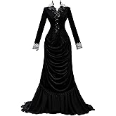 MEOWCOS Women's Renaissance Dress Gothic Velvet Medieval Costume Bustle Top Skirt Set Dark Style