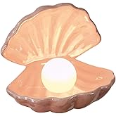 IMIKEYA Shell Pearl Light LED Ceramics Desktop Lamp Portable Pearl in Shell Nightlight for Bedroom Home Decor, Pink