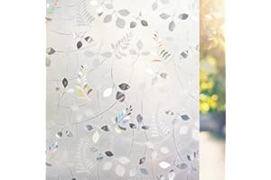 LEMON CLOUD Window Privacy Film Stained Static Cling Glass Film 3D Decorative Colorful Glass Window Sticker, Privacy Frosted Covering for Home Sliding Door(17.5 x 78.7 Inch, Rainbow Leaf)