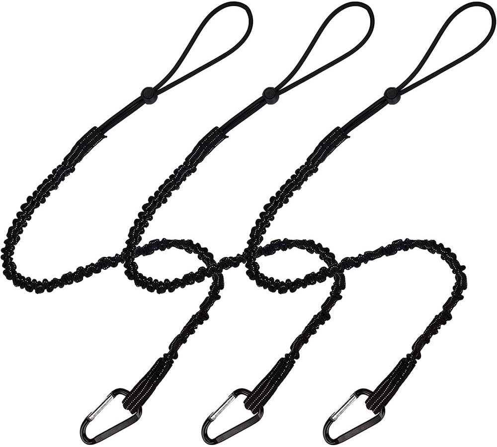 tonhui 3 Pack Tool Lanyard, Single Carabiner and Adjustable Drawcord, Maximum Weight Limit 7KG, Carabiner with Shock Cord