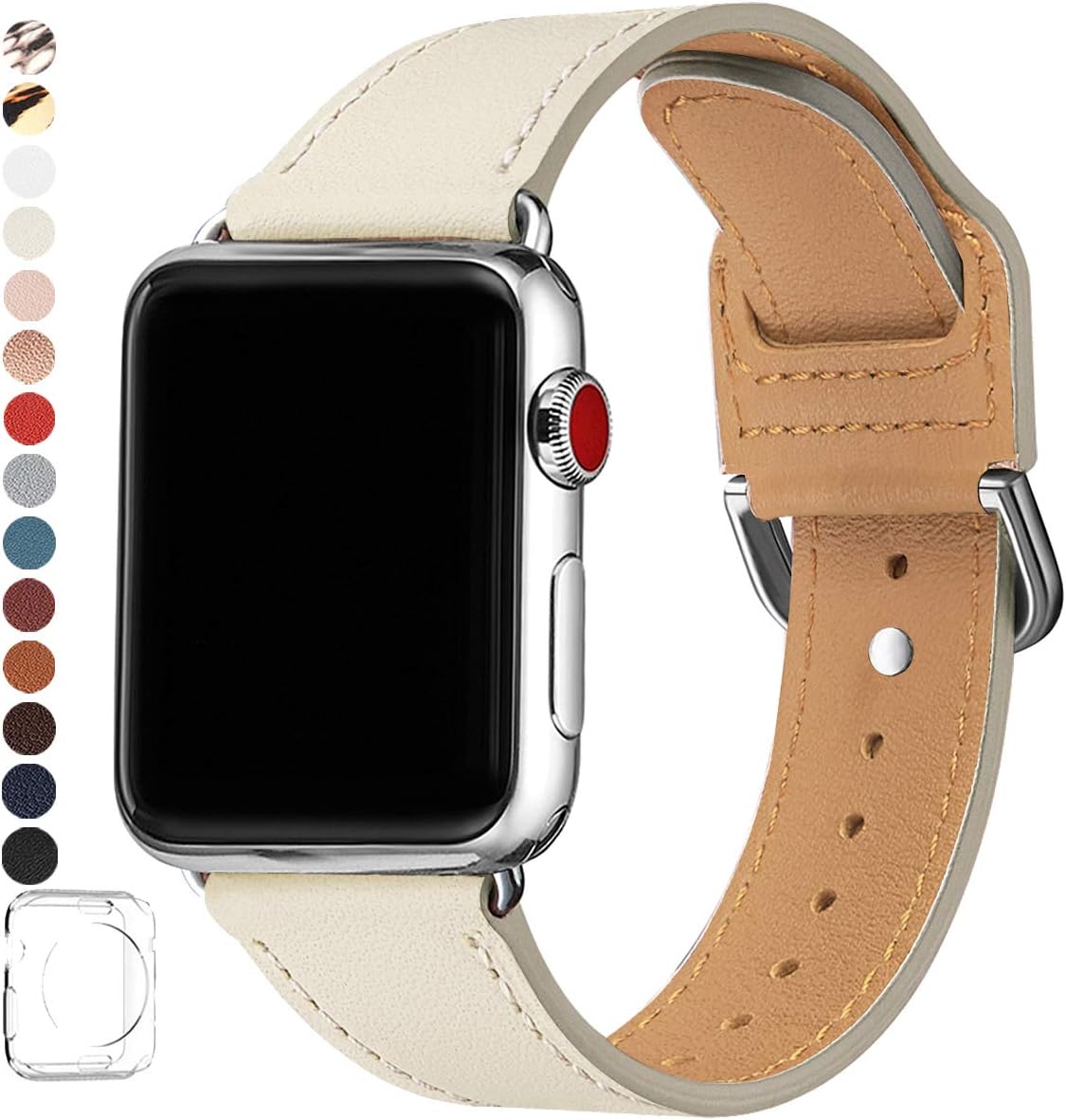 POWER PRIMACY Bands Compatible with Apple Watch Band 38mm 40mm 42mm 44mm, Top Grain Leather Smart Watch Strap Compatible for Men Women iWatch Series 6 5 4 3 2 1,SE (Rock/Silver, 38mm 40mm)