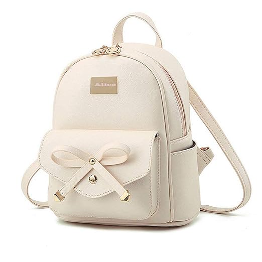 Alice Cute White Mini PU Leather Backpack Fashion Small Daypacks Purse for Girls and Women