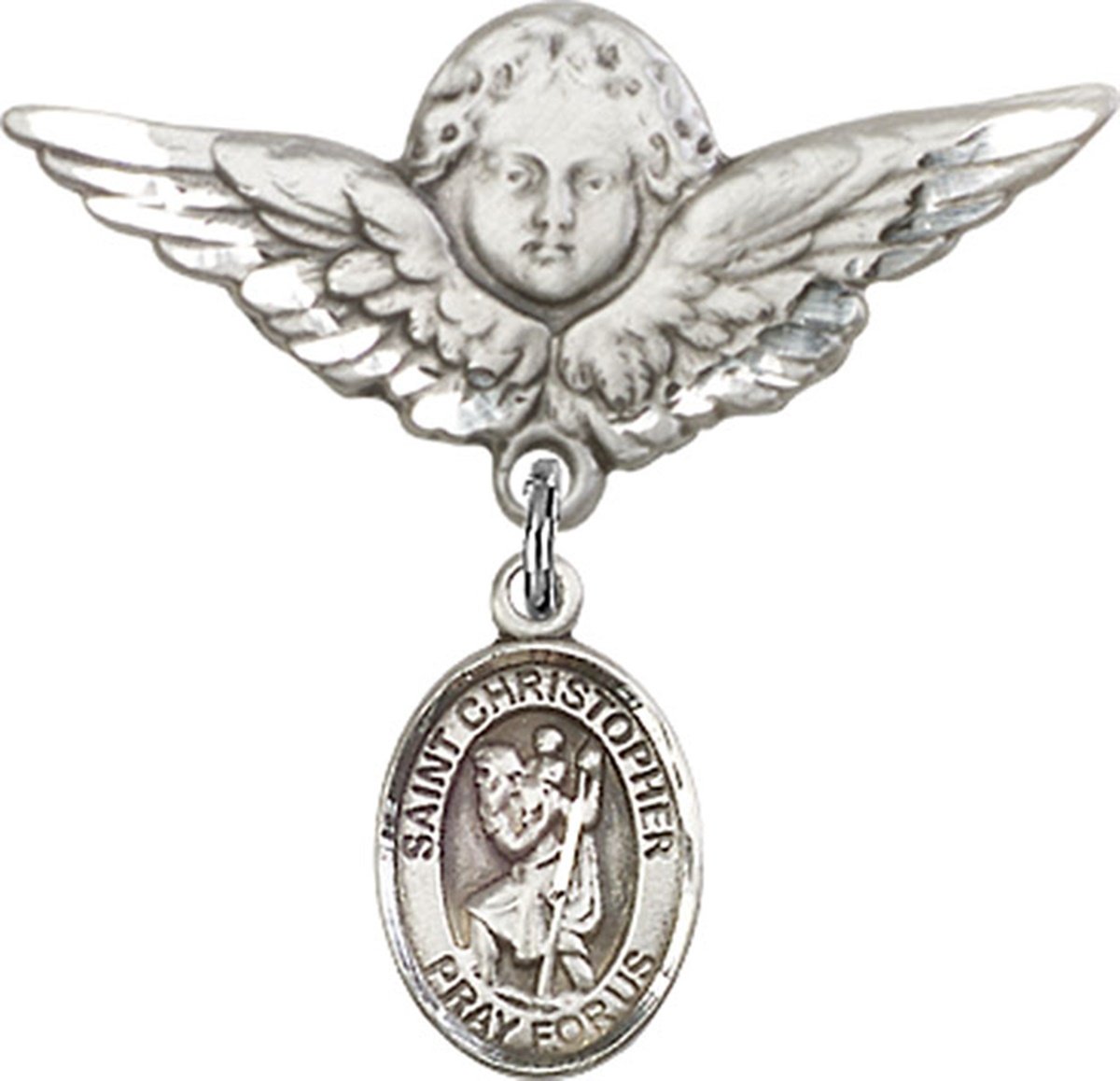 Sterling Silver Baby Badge Guardian Angel Pin with