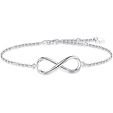 YZSFMZGE 925 Sterling Silver Infinity Bracelets for Women 14K White Gold Plated Adjustable Charm Link Infinity Bracelet Anklet Dainty Infinity Symbol Jewelry Gifts for Festival Vacation
